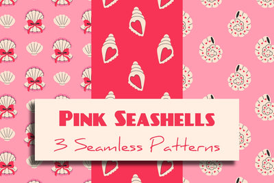 Pink Coquette Seashells Seamless Patterns Digital Pattern Rin Green 
