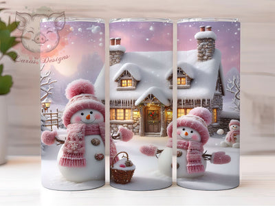 Pink Coquette Snowman Christmas Tumbler, Pink Christmas Sublimation Design, Winter Snowman Art, 20oz Holiday Tumbler, Whimsical Pink Mug, Stylish Christmas Cup, Cozy Snowman Wrap Sublimation Lara' s Designs 