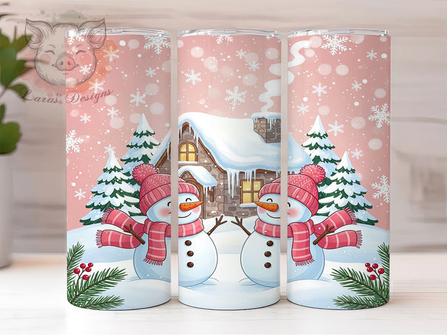 Pink Coquette Snowman Christmas Tumbler, Pink Christmas Sublimation Design, Winter Snowman Art, 20oz Holiday Tumbler, Whimsical Pink Mug, Stylish Christmas Cup, Cozy Snowman Wrap Sublimation Lara' s Designs 