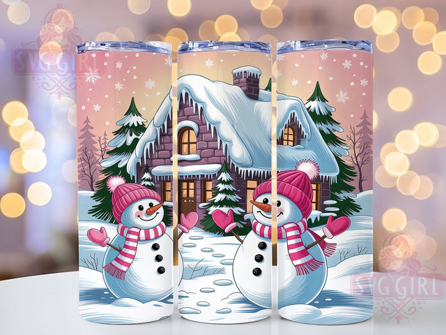 Pink Coquette Snowman Christmas Tumbler, Winter Sublimation Design, Cute Bow Snowman Tumbler, 20oz Skinny Tumbler Wrap, Girly Winter Drinkware, Aesthetic Coquette Wrap, Pastel Christmas Sublimation Sublimation SvggirlplusArt 