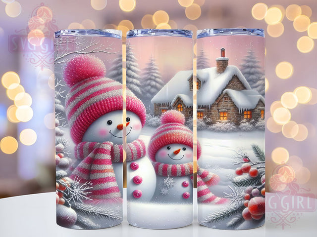 Pink Coquette Snowman Christmas Tumbler, Winter Sublimation Design, Cute Bow Snowman Tumbler, 20oz Skinny Tumbler Wrap, Girly Winter Drinkware, Aesthetic Coquette Wrap, Pastel Christmas Sublimation Sublimation SvggirlplusArt 