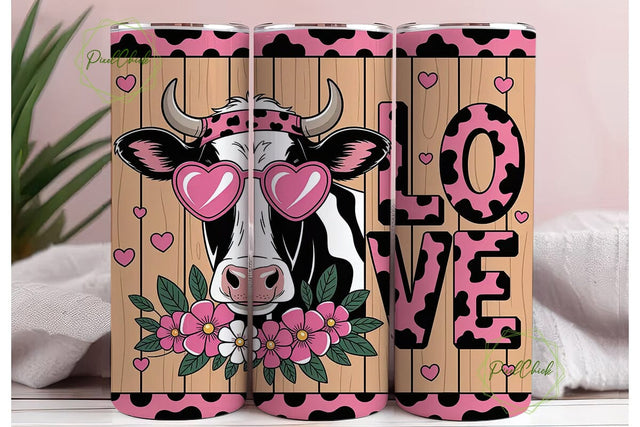 Pink Cow Love 20oz Tumbler Wrap Sublimation PixelChick 