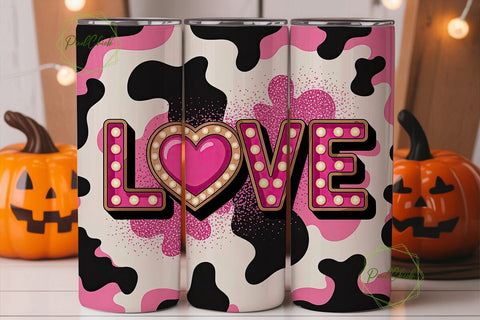 Pink Cow Print Love 20oz Tumbler Wrap Sublimation PixelChick 