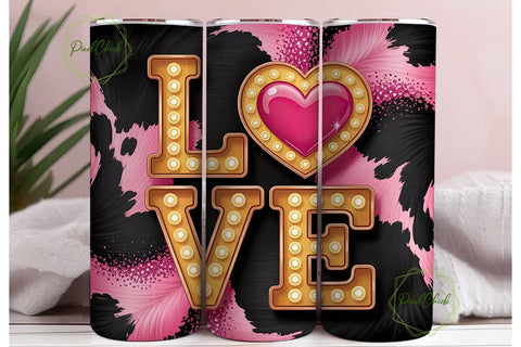 Pink Cow Print Love 20oz Tumbler Wrap Sublimation PixelChick 