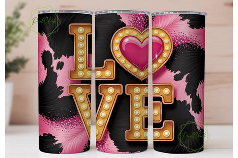 Pink Cow Print Love 20oz Tumbler Wrap Sublimation PixelChick 