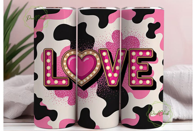 Pink Cow Print Love 20oz Tumbler Wrap Sublimation PixelChick 