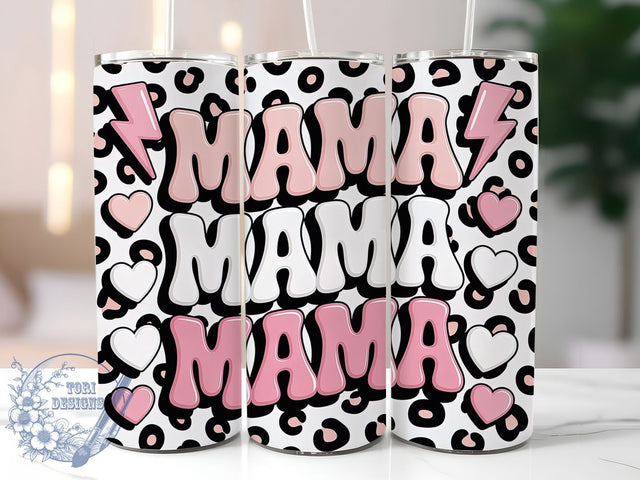 Pink Cow Print Mama Cowgirl Tumbler, Mama Cup Wrap, Hearts And Lightning Bolts, 20Oz Sublimation Design, Western Cow Print Cup, Cute Cowgirl Tumbler, Country Mama Drinkware Sublimation ToriDesigns 