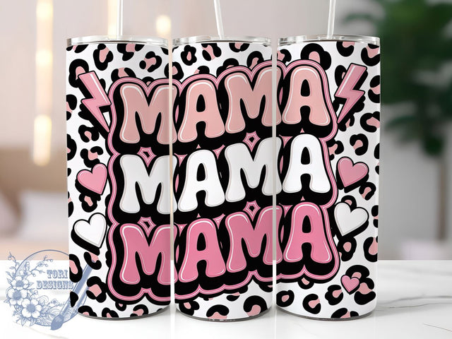 Pink Cow Print Mama Cowgirl Tumbler, Mama Cup Wrap, Hearts And Lightning Bolts, 20Oz Sublimation Design, Western Cow Print Cup, Cute Cowgirl Tumbler, Country Mama Drinkware Sublimation ToriDesigns 