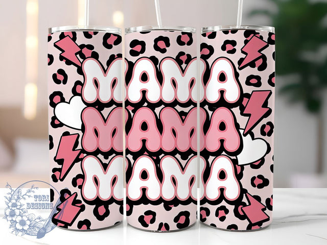 Pink Cow Print Mama Cowgirl Tumbler, Mama Cup Wrap, Hearts And Lightning Bolts, 20Oz Sublimation Design, Western Cow Print Cup, Cute Cowgirl Tumbler, Country Mama Drinkware Sublimation ToriDesigns 