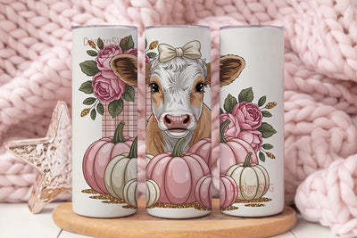 Pink Cow with Pumpkins 20oz Tumbler Wrap Sublimation DesignSVG 