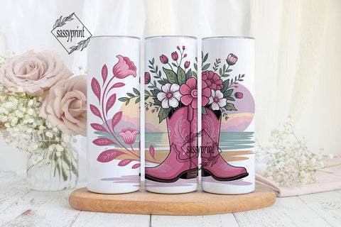 Pink Cowboy Boots Beach 20oz Tumbler Sublimation sassyprint 