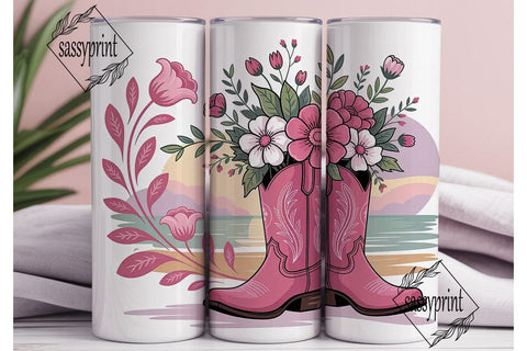 Pink Cowboy Boots Beach 20oz Tumbler Sublimation sassyprint 