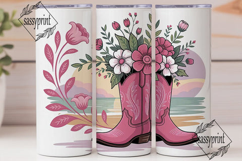 Pink Cowboy Boots Beach 20oz Tumbler Sublimation sassyprint 