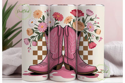 Pink Cowboy Boots Floral 20oz Tumbler Sublimation PixelChick 