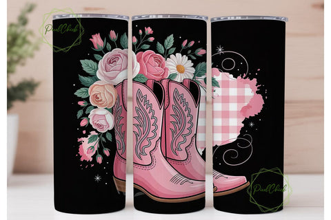 Pink Cowboy Boots Floral 20oz Tumbler Sublimation PixelChick 