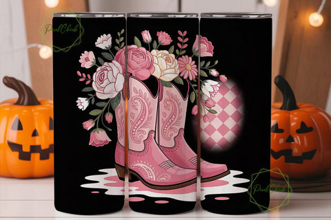 Pink Cowboy Boots Floral 20oz Tumbler Sublimation PixelChick 