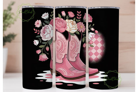 Pink Cowboy Boots Floral 20oz Tumbler Sublimation PixelChick 