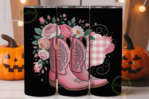 Pink Cowboy Boots Floral 20oz Tumbler Sublimation PixelChick 