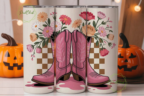 Pink Cowboy Boots Floral 20oz Tumbler Sublimation PixelChick 
