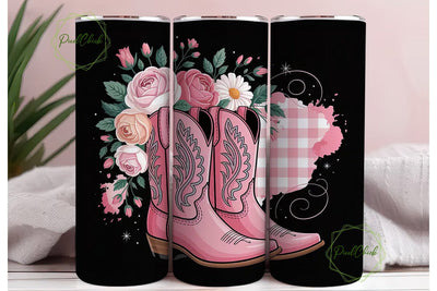 Pink Cowboy Boots Floral 20oz Tumbler Sublimation PixelChick 