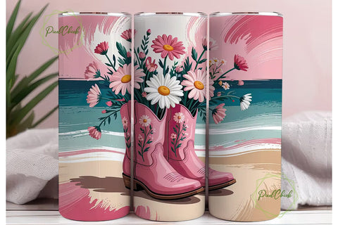Pink Cowboy Boots Floral Tumbler Design Sublimation PixelChick 