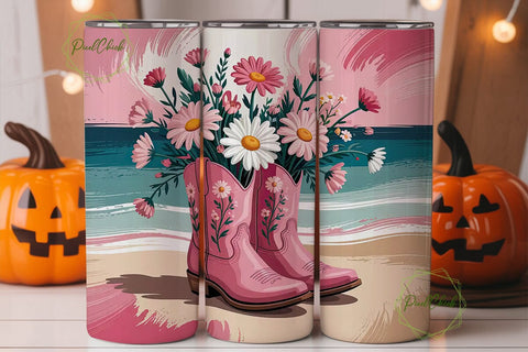 Pink Cowboy Boots Floral Tumbler Design Sublimation PixelChick 