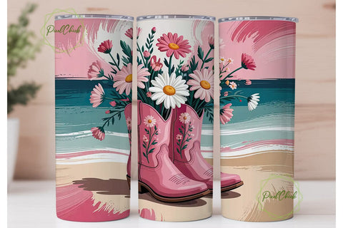 Pink Cowboy Boots Floral Tumbler Design Sublimation PixelChick 