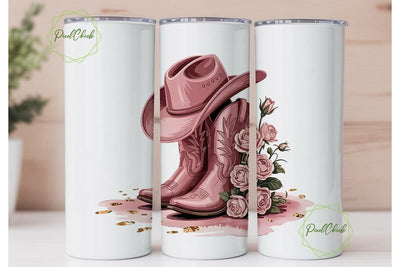Pink Cowboy Boots & Roses 20oz Tumbler Sublimation PixelChick 