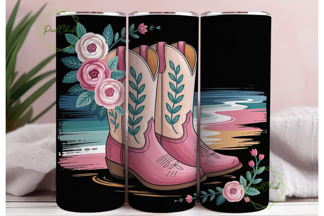Pink Cowboy Boots Tumbler Wrap PNG Sublimation PixelChick 