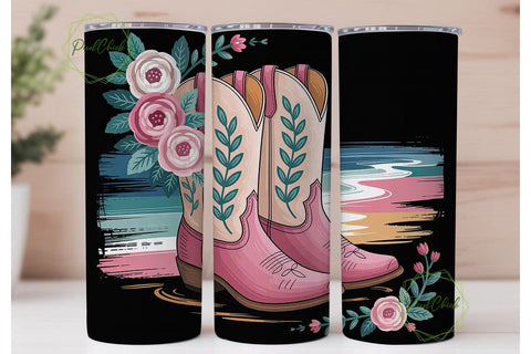 Pink Cowboy Boots Tumbler Wrap PNG Sublimation PixelChick 