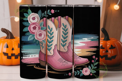 Pink Cowboy Boots Tumbler Wrap PNG Sublimation PixelChick 