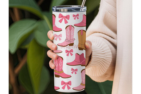 Pink Cowboy Boots Tumbler Wrap Sublimation DesignSVG 