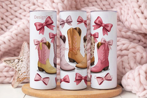 Pink Cowboy Boots Tumbler Wrap Sublimation DesignSVG 