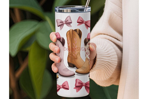 Pink Cowboy Boots Tumbler Wrap Sublimation DesignSVG 