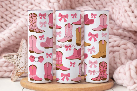Pink Cowboy Boots Tumbler Wrap Sublimation DesignSVG 