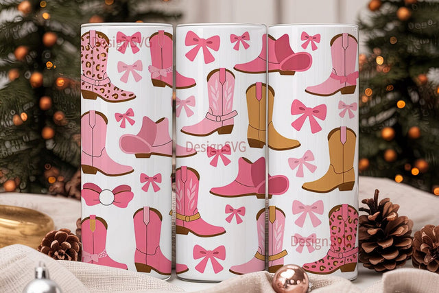 Pink Cowboy Boots Tumbler Wrap Sublimation DesignSVG 