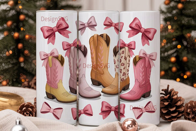 Pink Cowboy Boots Tumbler Wrap Sublimation DesignSVG 