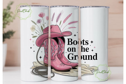 Pink Cowboy Boots Tumbler Wrap Sublimation PixelChick 