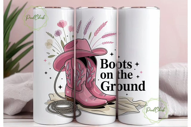 Pink Cowboy Boots Tumbler Wrap Sublimation PixelChick 