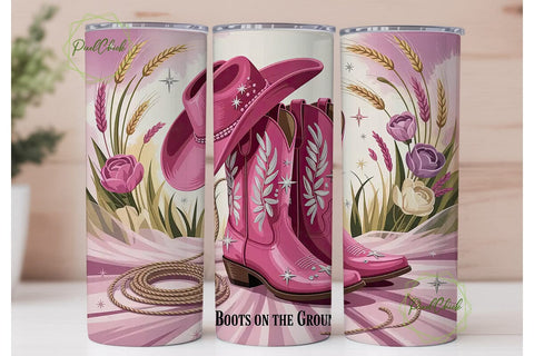 Pink Cowboy Boots Tumbler Wrap Sublimation PixelChick 