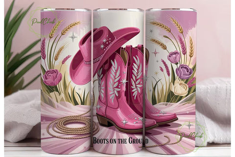 Pink Cowboy Boots Tumbler Wrap Sublimation PixelChick 