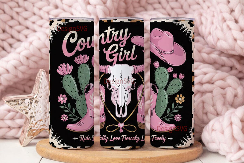 Pink Cowgirl 20oz Tumbler Wrap Sublimation DesignSVG 