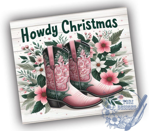 Pink Cowgirl Boots 20oz Skinny Tumbler, Western Christmas Tumbler Png, Straight & Tapered Tumbler Wrap, Instant Digital Download Sublimation ToriDesigns 