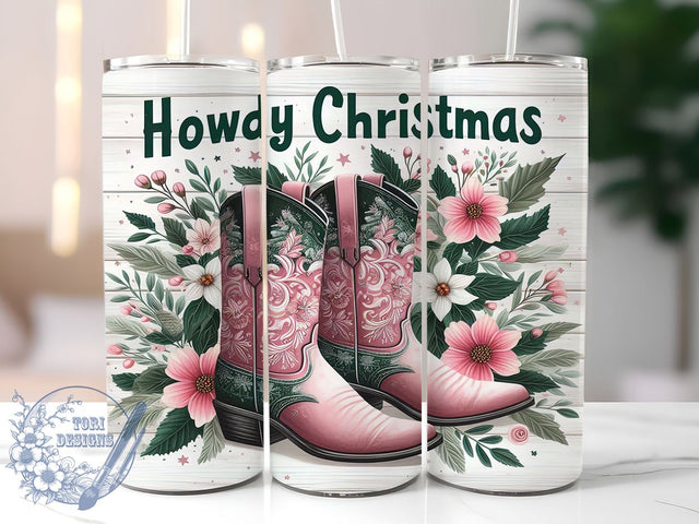 Pink Cowgirl Boots 20oz Skinny Tumbler, Western Christmas Tumbler Png, Straight & Tapered Tumbler Wrap, Instant Digital Download Sublimation ToriDesigns 