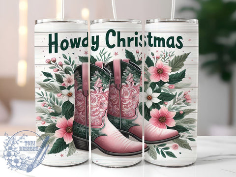 Pink Cowgirl Boots 20oz Skinny Tumbler, Western Christmas Tumbler Png, Straight & Tapered Tumbler Wrap, Instant Digital Download Sublimation ToriDesigns 