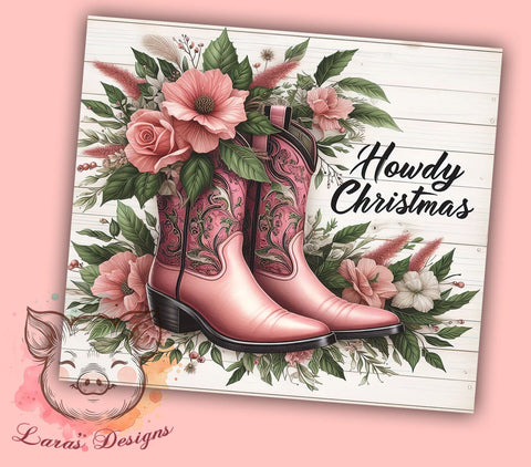 Pink Cowgirl Boots 20oz Tumbler Png, Straight & Tapered Tumbler Png, Western Christmas Tumbler Png, Digital Download PNG Sublimation Lara' s Designs 