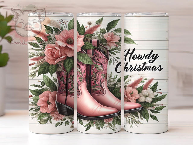 Pink Cowgirl Boots 20oz Tumbler Png, Straight & Tapered Tumbler Png, Western Christmas Tumbler Png, Digital Download PNG Sublimation Lara' s Designs 