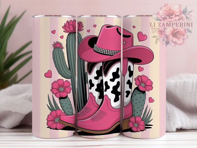Pink Cowgirl Boots 20oz Tumbler, Western Cowgirl Wrap, Rustic Country Sublimation, American Flag Design, Patriotic USA Wrap, 20oz Tumbler Design, PNG Tumbler Wrap Sublimation Li Zamperini 