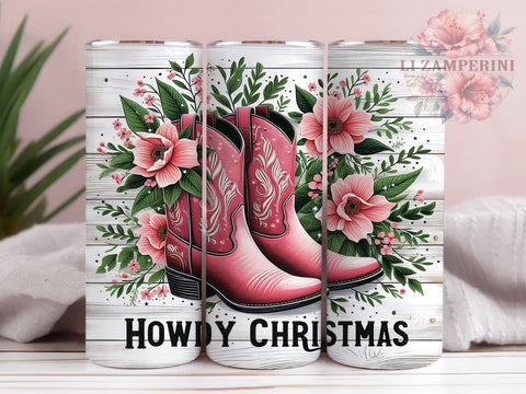 Pink Cowgirl Boots 20oz Tumbler Wrap PNG, Western Christmas Tumbler Png, Straight & Tapered Tumbler Wrap, Instant Digital Download Sublimation Li Zamperini 