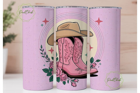 Pink Cowgirl Boots 20oz Tumbler Wrap Sublimation PixelChick 